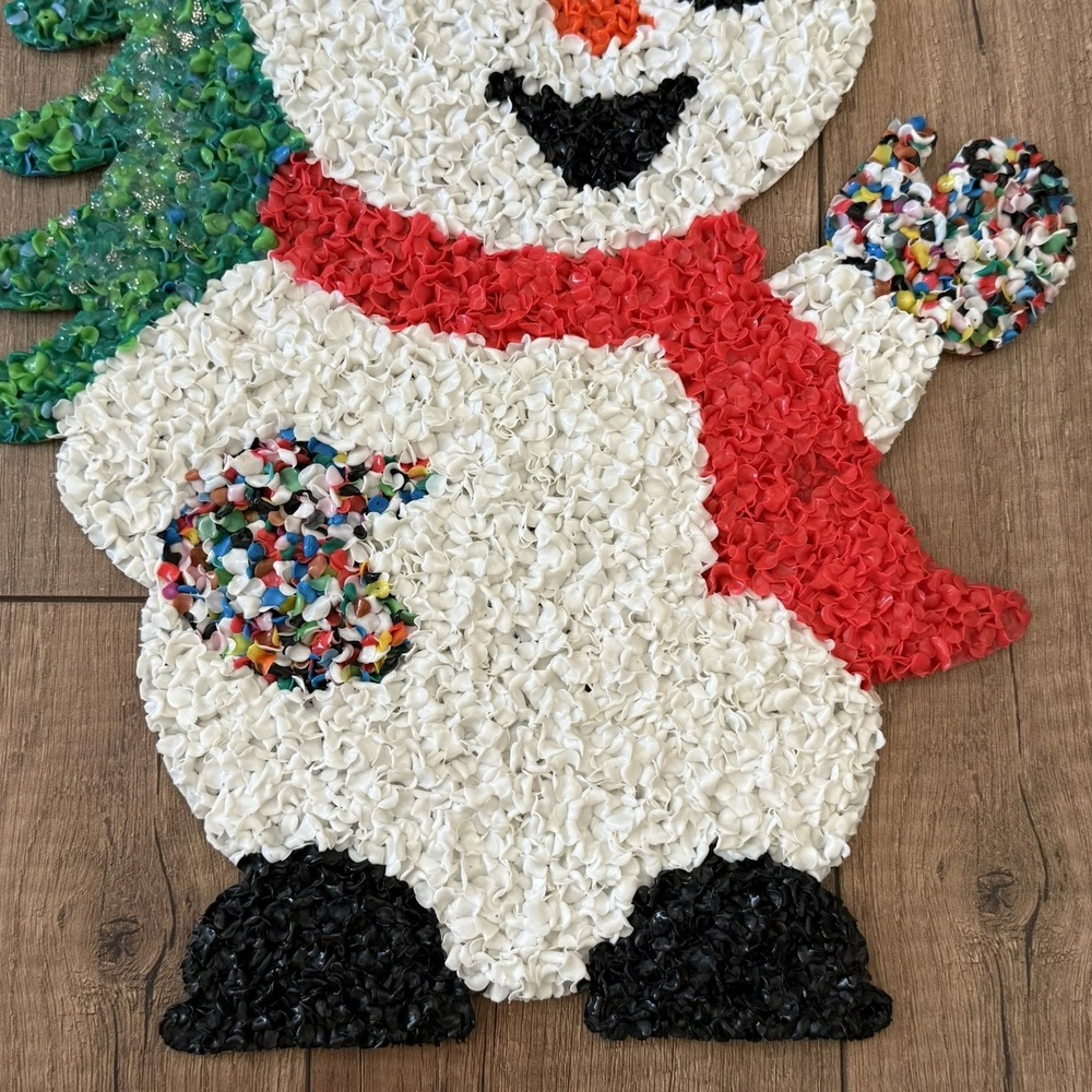 VTG 24" Melted Plastic Popcorn Snowman Christmas Tree Star Wall Decor 1970's EUC - Picture 6 of 10